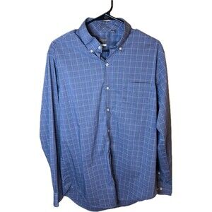 Van Heusen Fitted Men’s M Blue Plaid Long Sleeve Button Down Dress Shirt Used